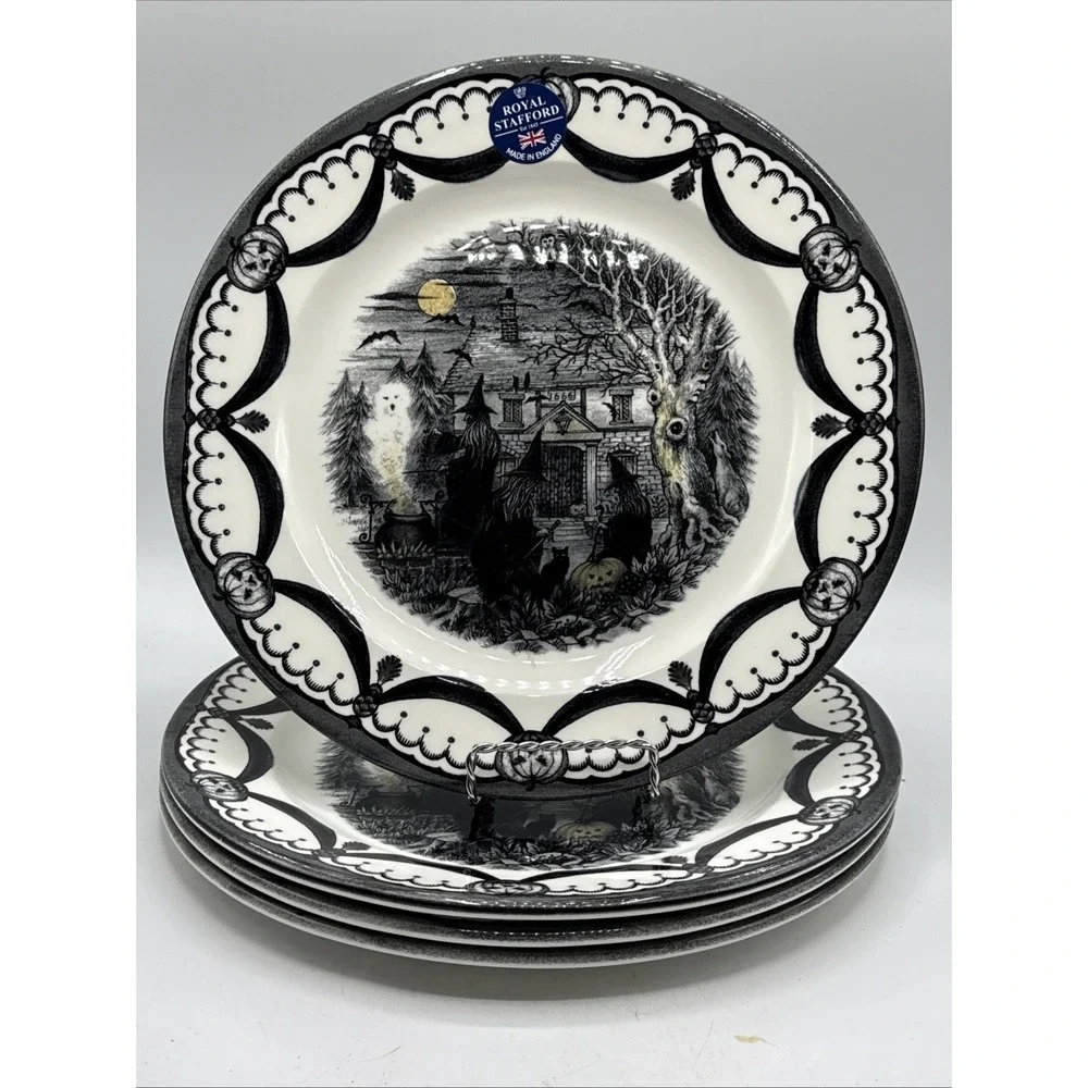 The Witches Coven Dinner Plates By Royal Stafford Halloween 11 Inch Set Of 4 New
